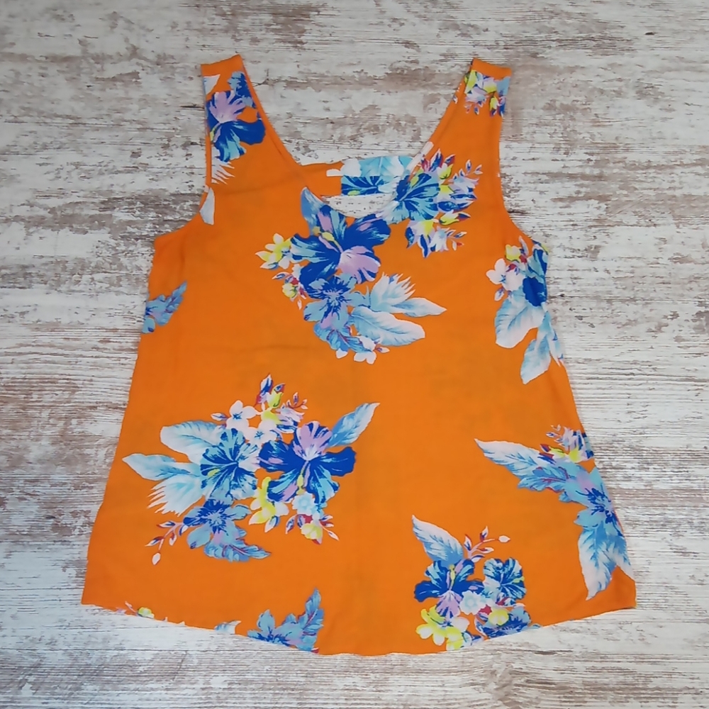 Ana Orange Floral Flowy Tank Top